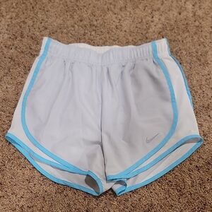 Women's Nike Light Gray and Blue Brief-Lined Athletic Shorts